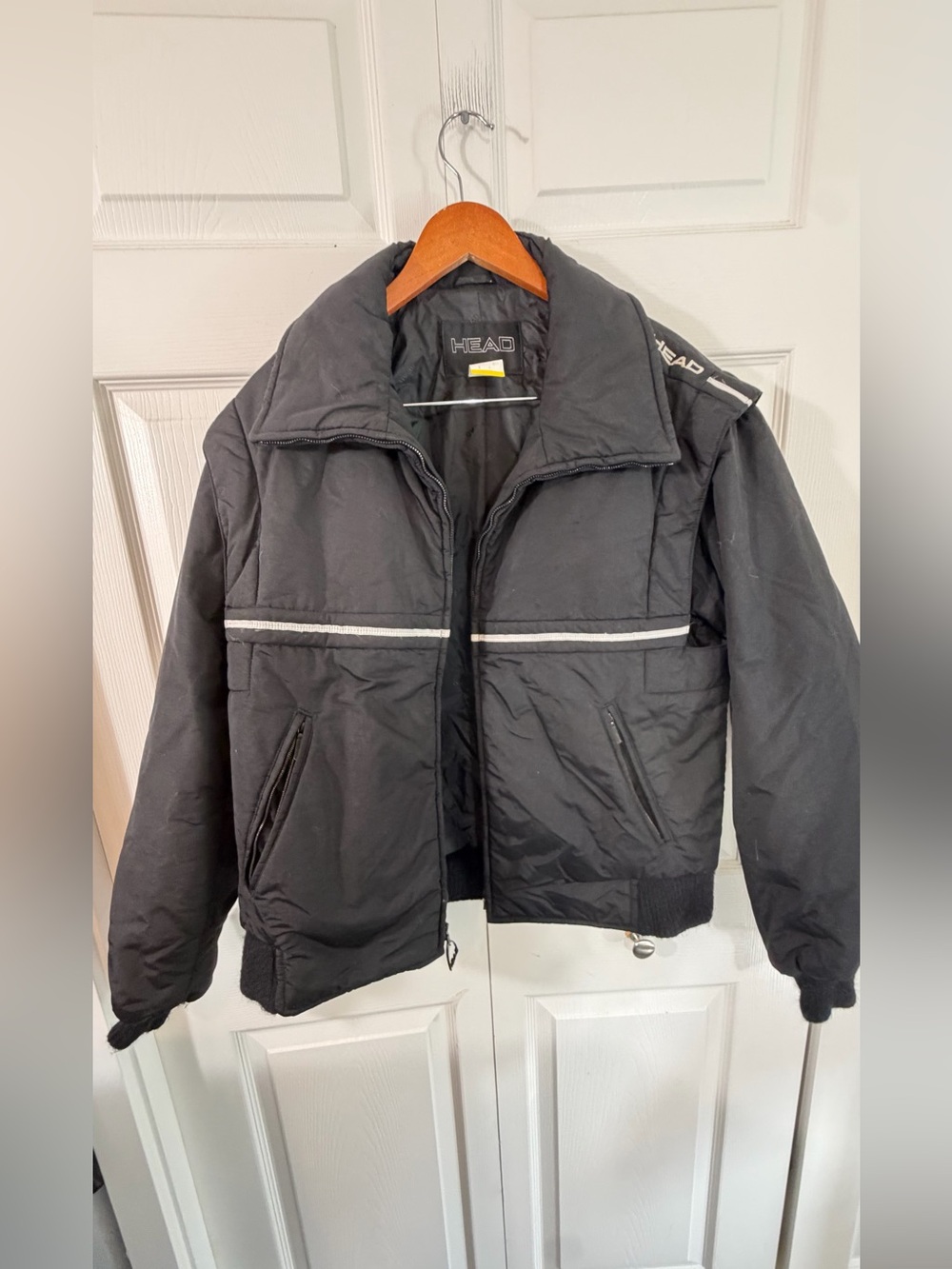 HEAD USA Insulated Ski Jacket Black Reflective Stripe Mens Large Winter Coat